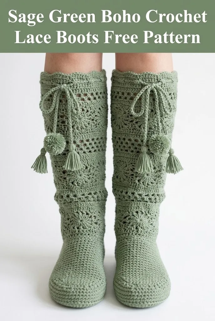 Sage Green Boho Crochet Lace Boots Free Pattern