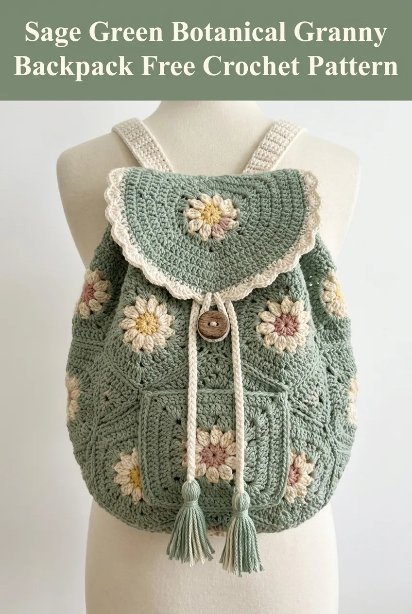 Sage Green Botanical Granny Backpack Free Crochet Pattern