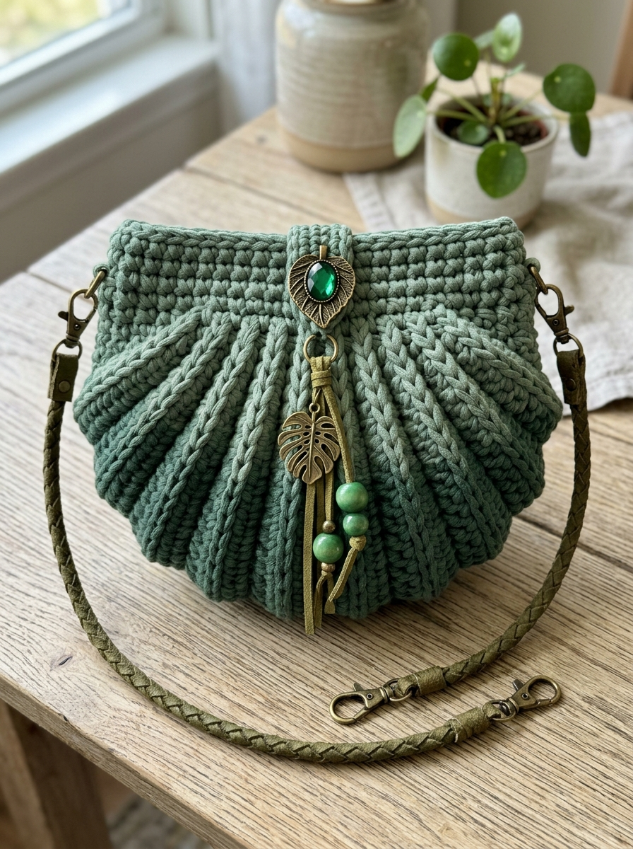 Sage Green Botanical Shell Purse Free Crochet Pattern