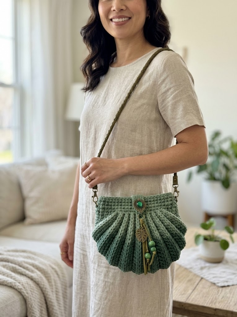 Sage Green Botanical Shell Purse Free Crochet Pattern