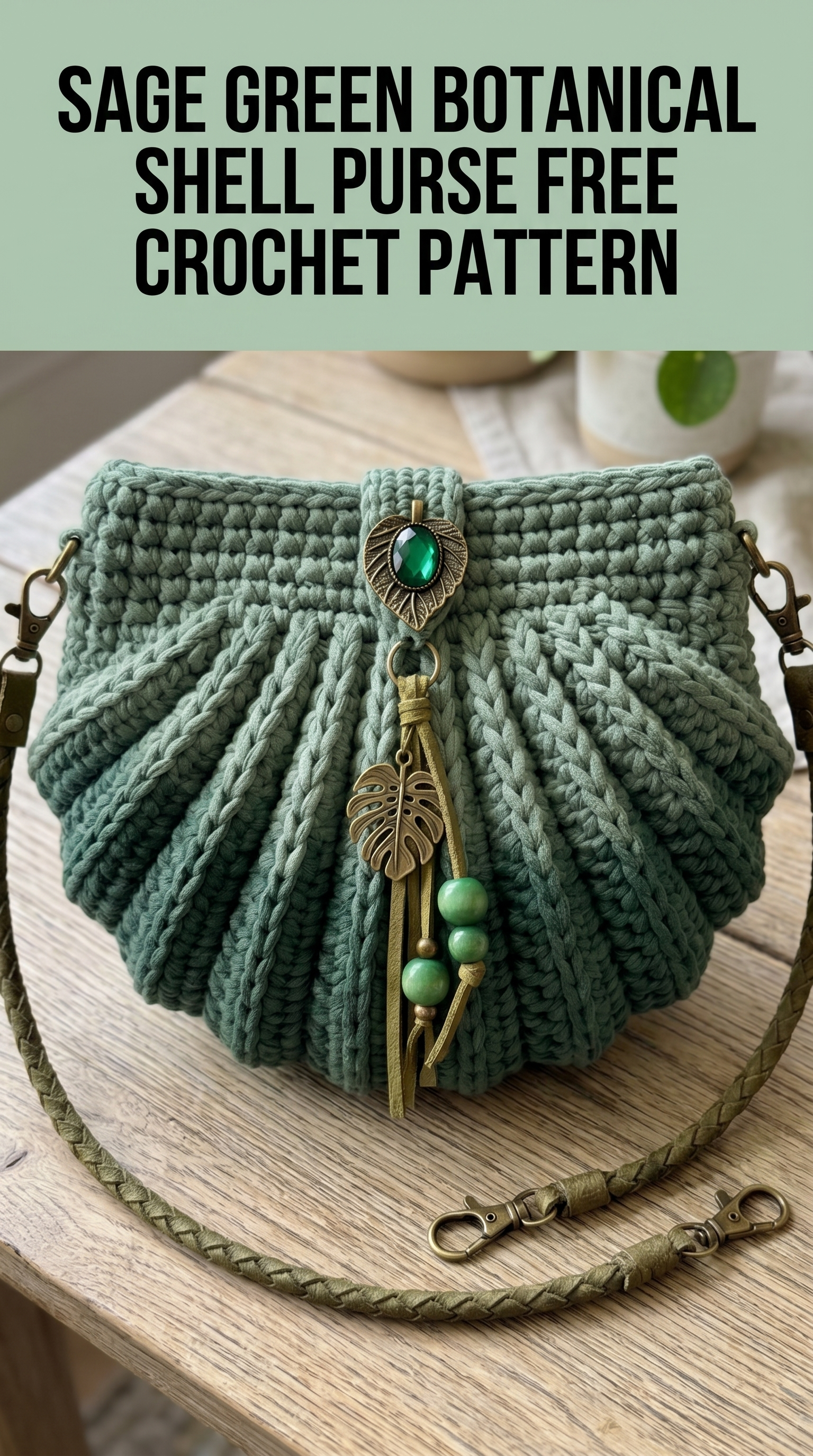 Sage Green Botanical Shell Purse Free Crochet Pattern