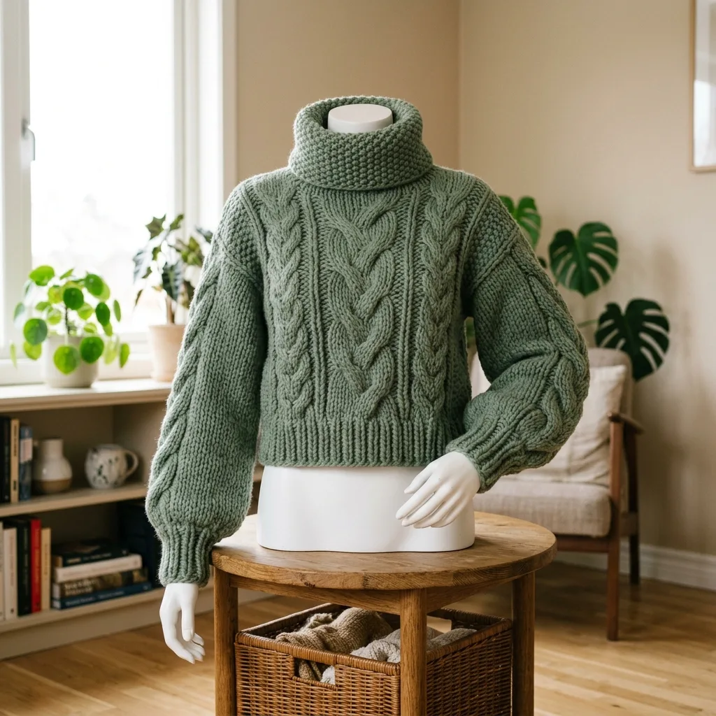 Sage Green Cable Knit Crop Sweater Free Crochet Pattern