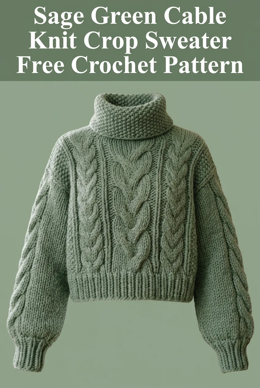 Sage Green Cable Knit Crop Sweater Free Crochet Pattern