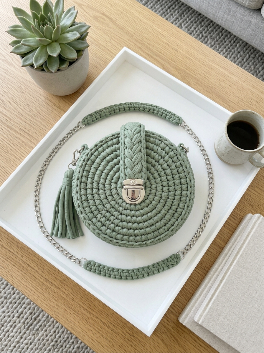 Sage Green Mini Round Bag Free Crochet Pattern