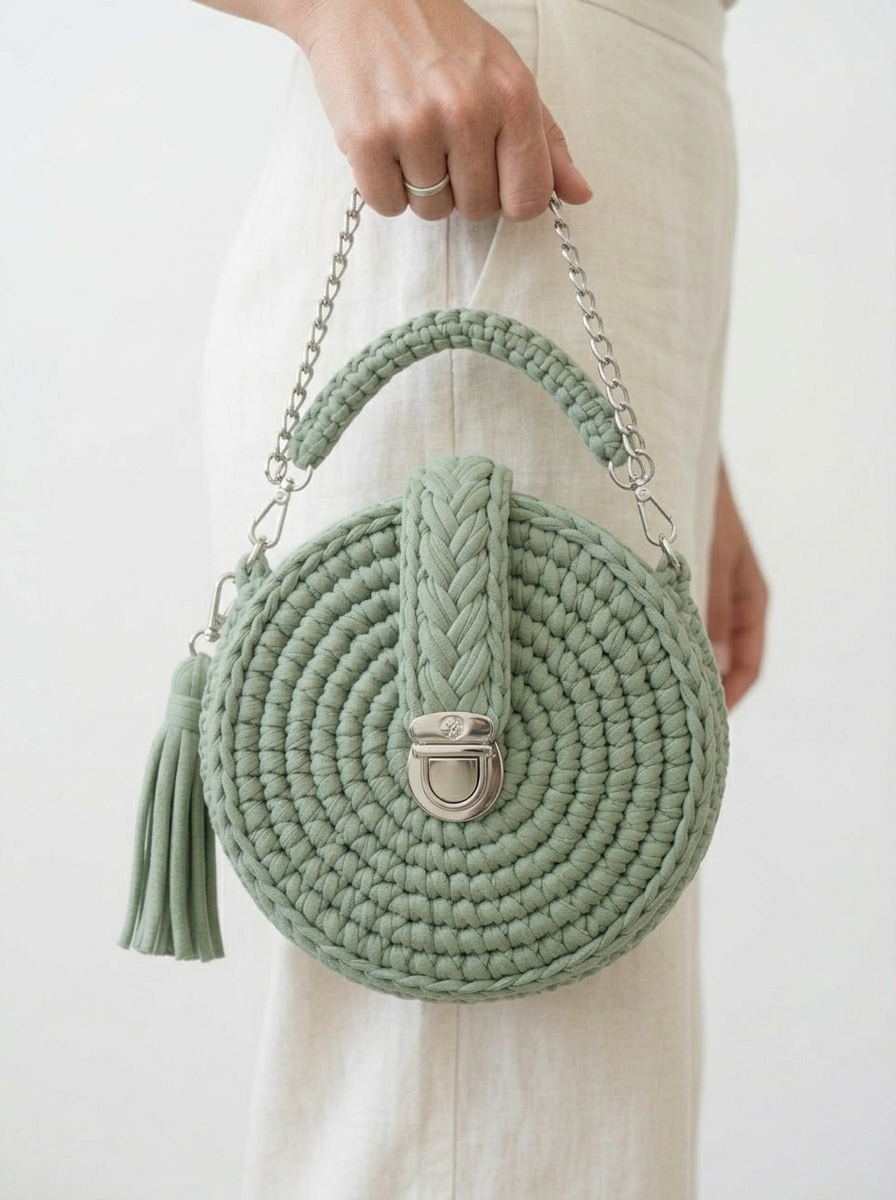 Sage Green Mini Round Bag Free Crochet Pattern