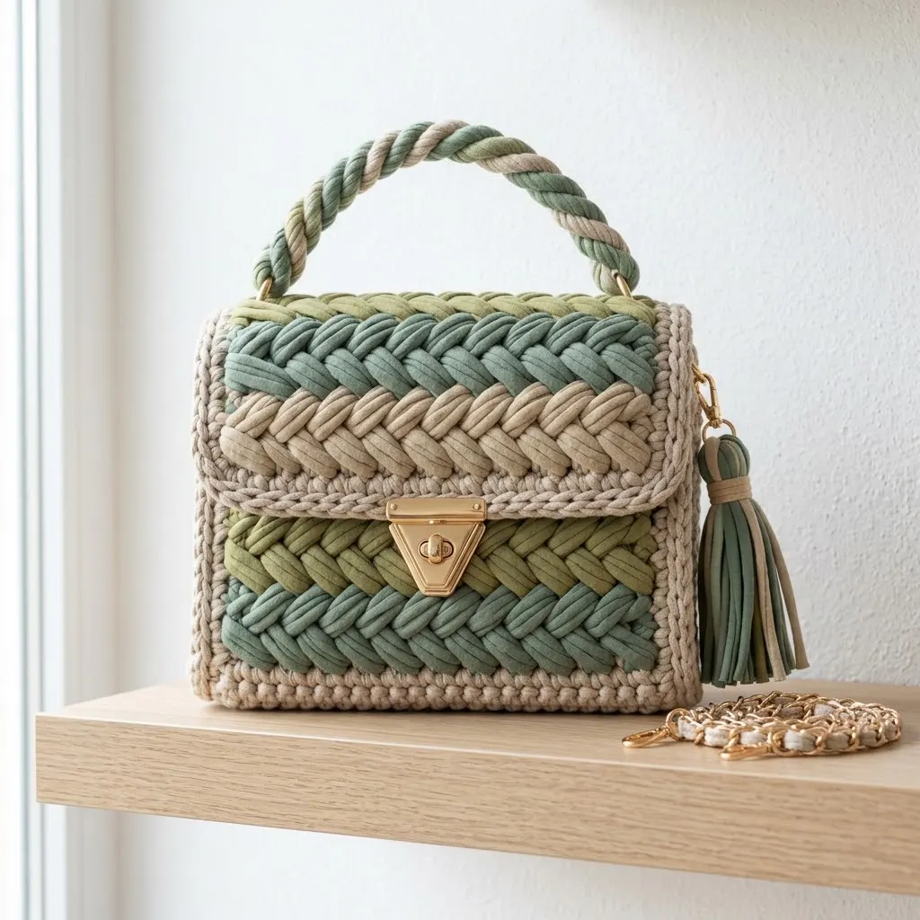 Sage Green Natural Minimalist Braided Bag Free Crochet Pattern