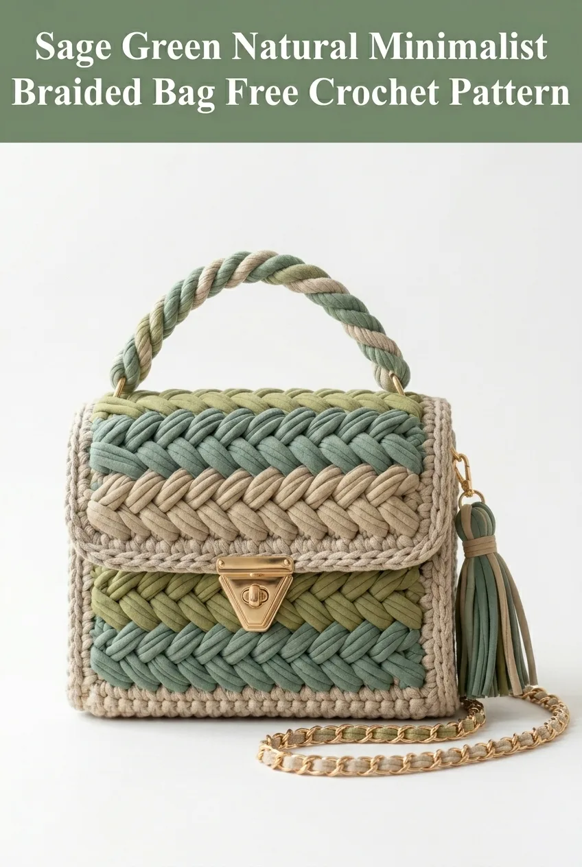 Sage Green Natural Minimalist Braided Bag Free Crochet Pattern