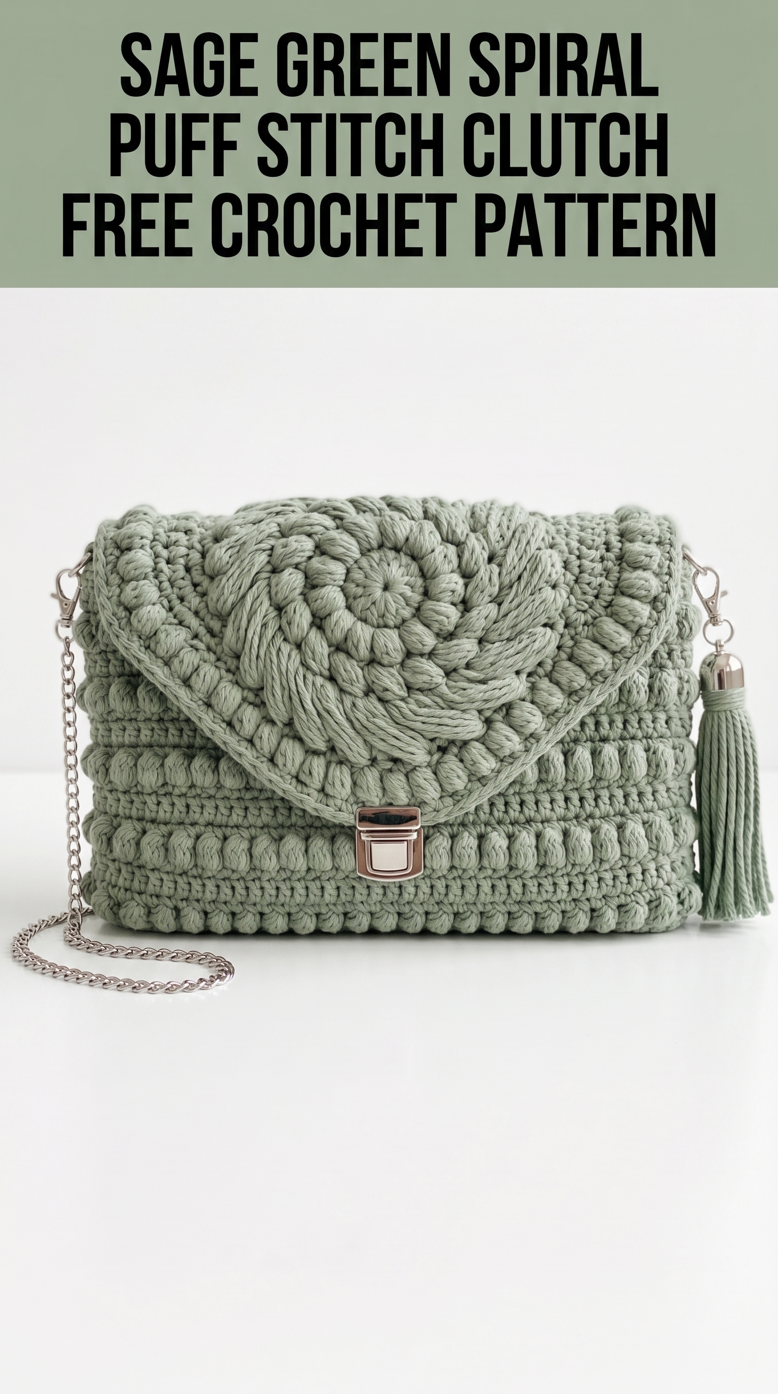 Sage Green Spiral Puff Stitch Clutch Free Crochet Pattern