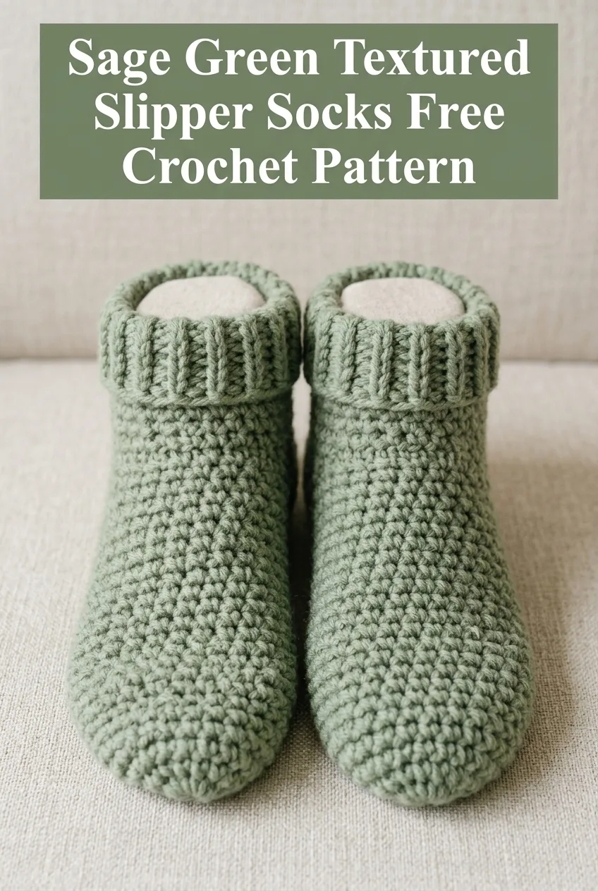 Sage Green Textured Slipper Socks Free Crochet Pattern
