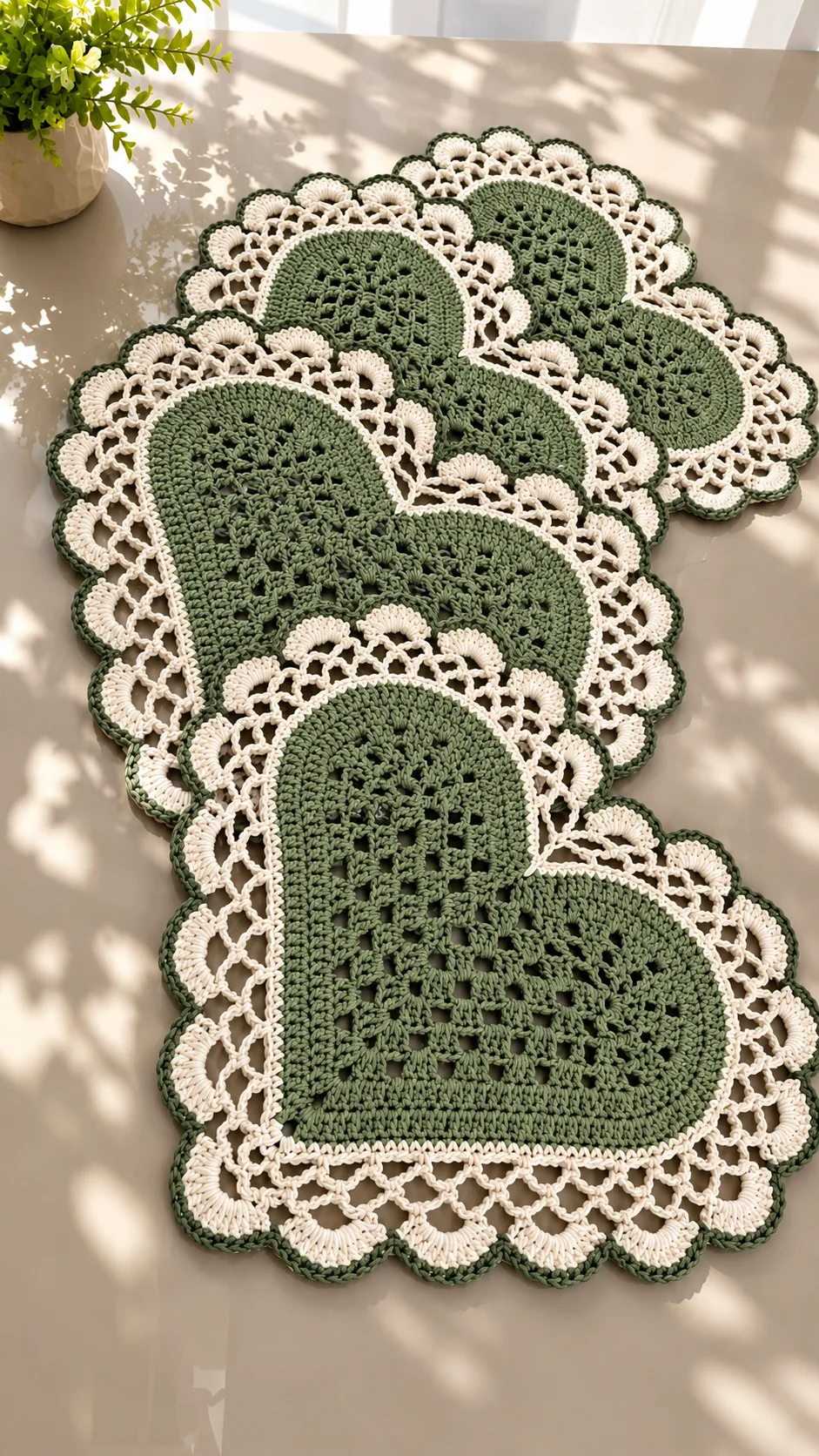Sage Heart Lace Table Runner Crochet Pattern