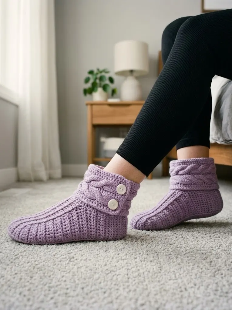 Soft Lavender Dream Slipper Boots Free Crochet Pattern