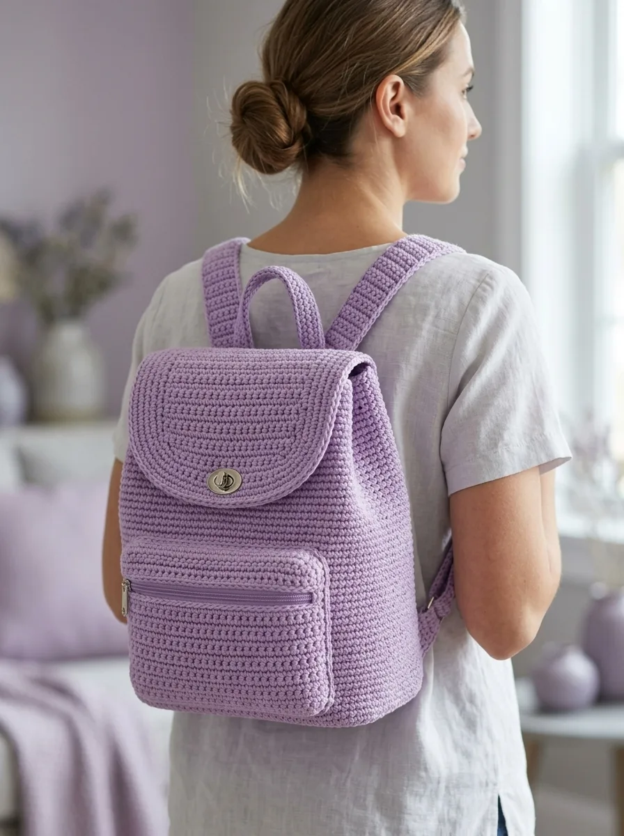 Soft Lavender Purple Crochet Backpack Free Pattern