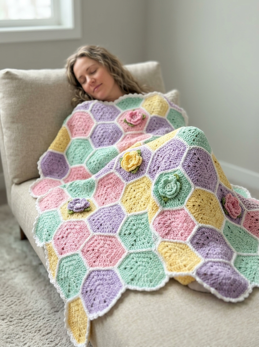 Spring Garden Hexagon Blanket Free Crochet Pattern