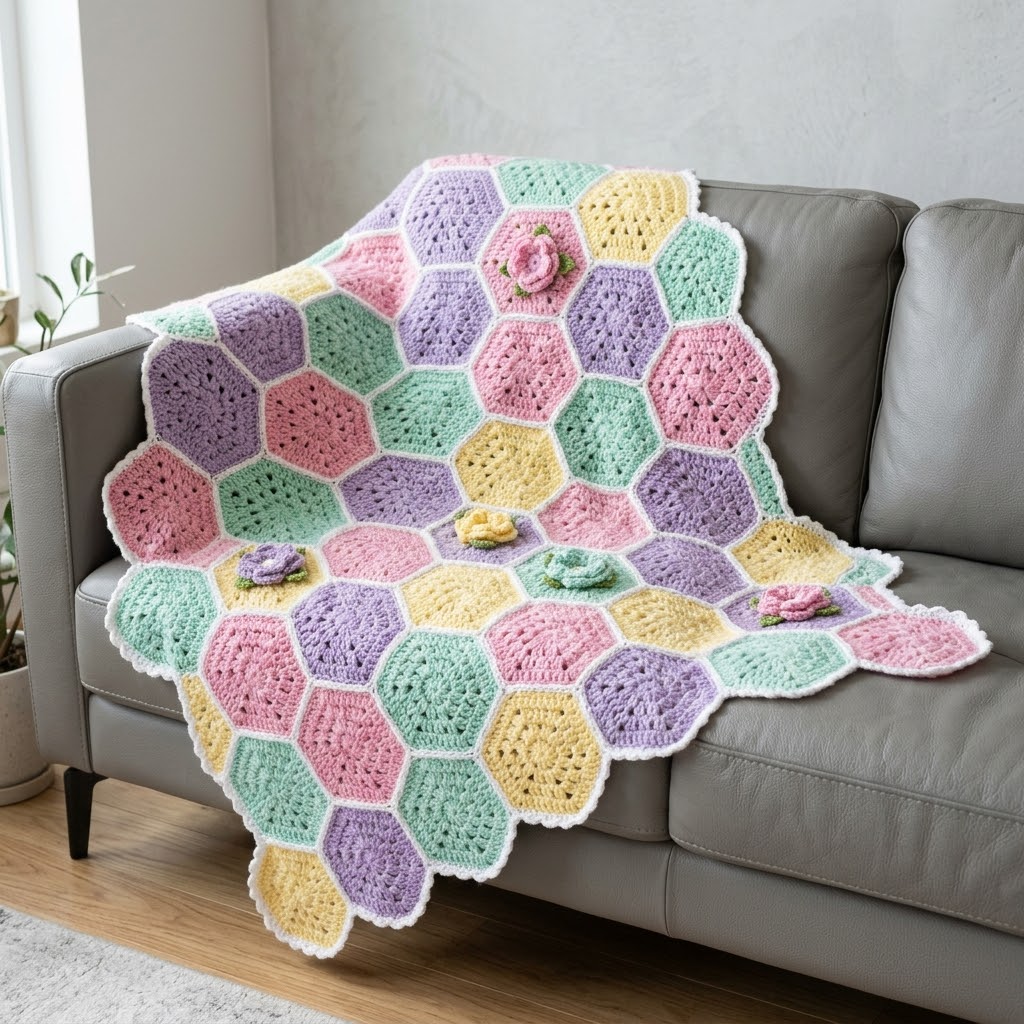 Spring Garden Hexagon Blanket Free Crochet Pattern