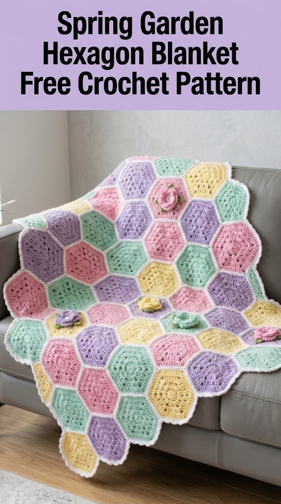 Spring Garden Hexagon Blanket Free Crochet Pattern