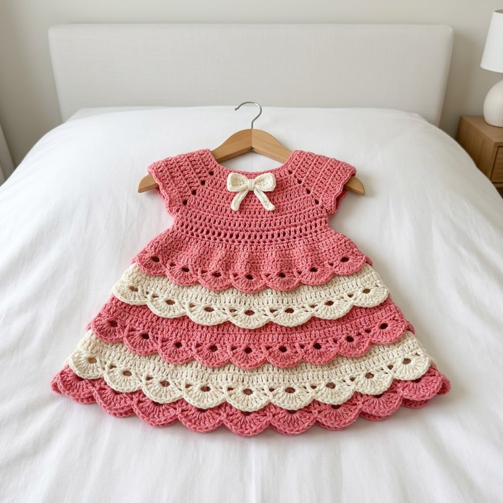Strawberry Cream Tiered Baby Dress