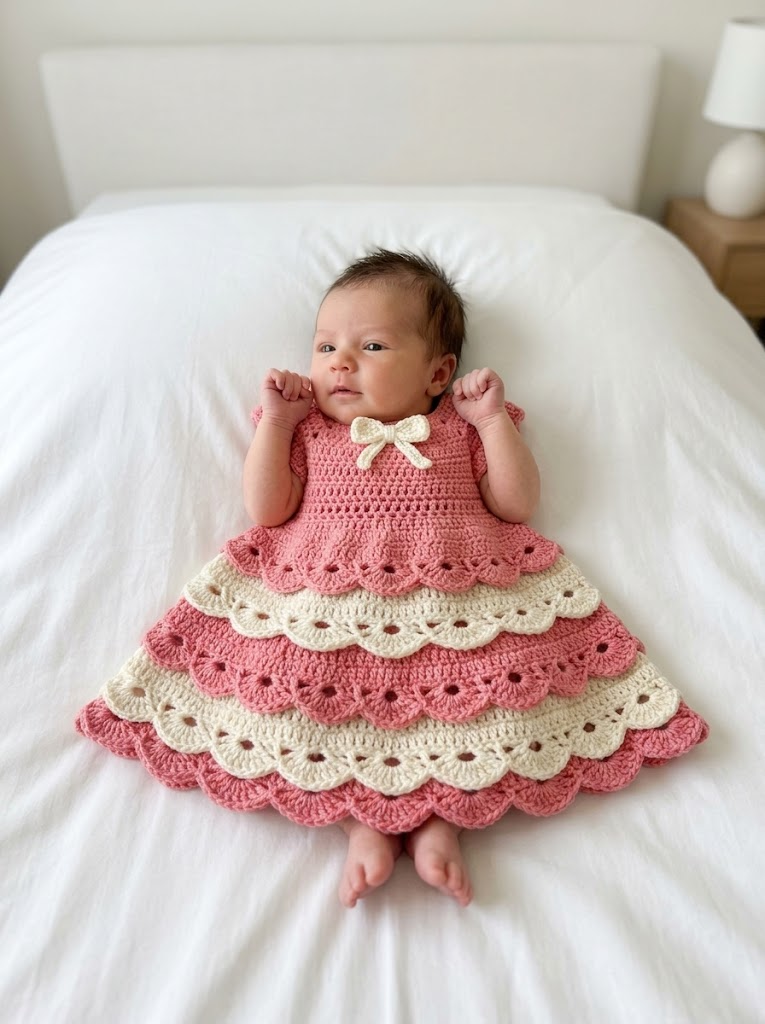 Strawberry Cream Tiered Baby Dress Free Crochet Pattern