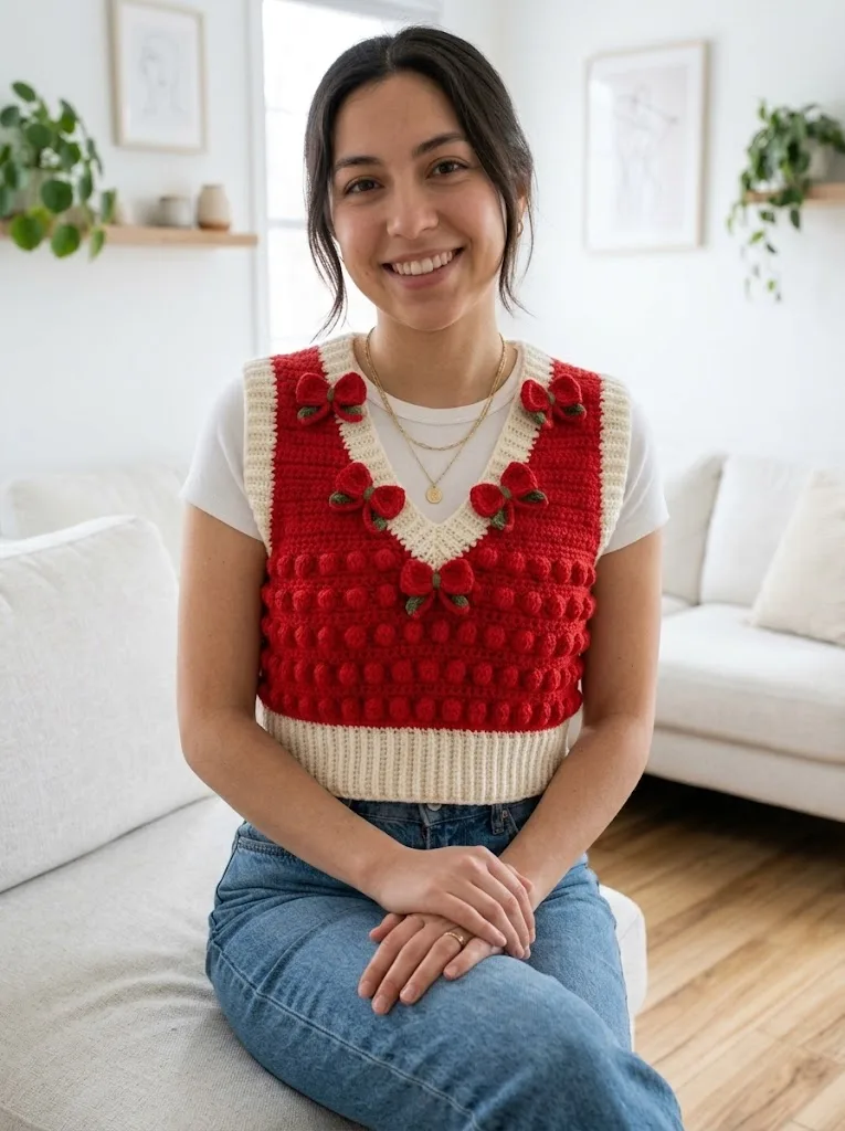 Strawberry Sweet Bow Crochet Vest Free Crochet Pattern