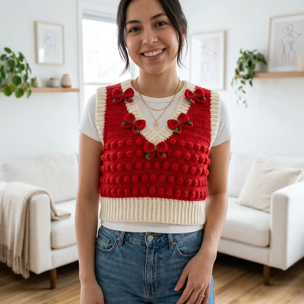 Strawberry Sweet Bow Crochet Vest Free Crochet Pattern
