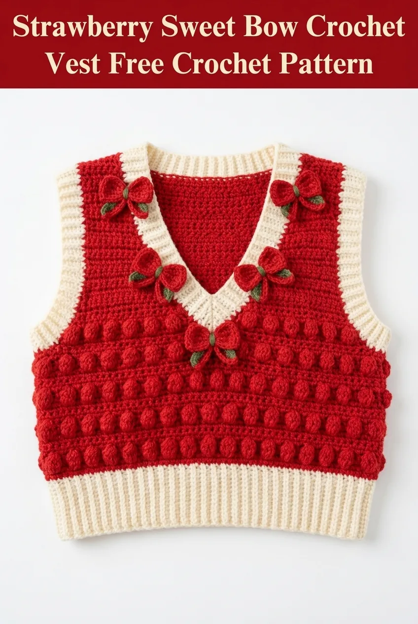 Strawberry Sweet Bow Crochet Vest Free Crochet Pattern