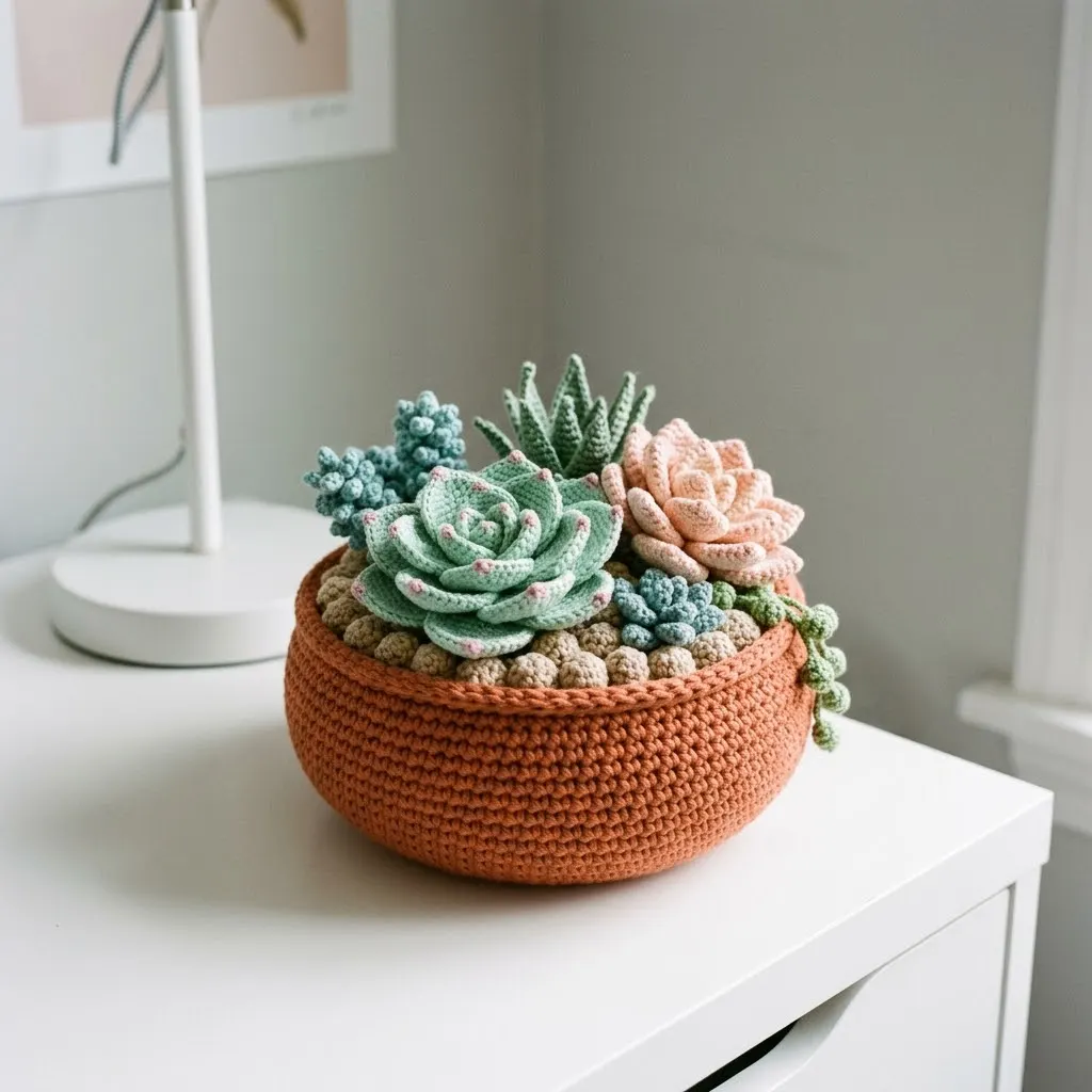 Succulent Garden Crochet Bowl Free Crochet Pattern