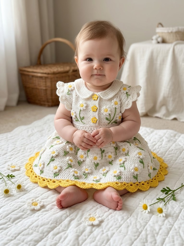 Sunny Daisy Baby Dress Free Crochet Pattern