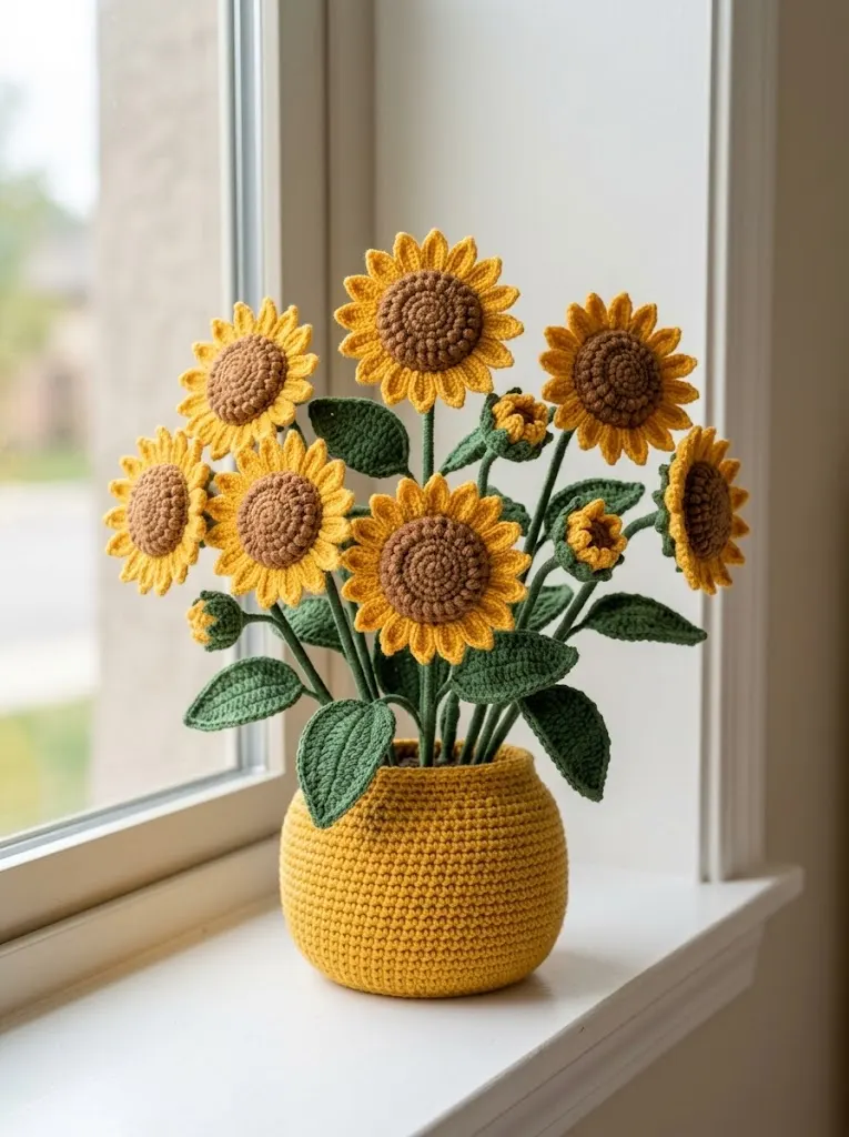 Sunny Sunflower Crochet Pot Free Crochet Pattern