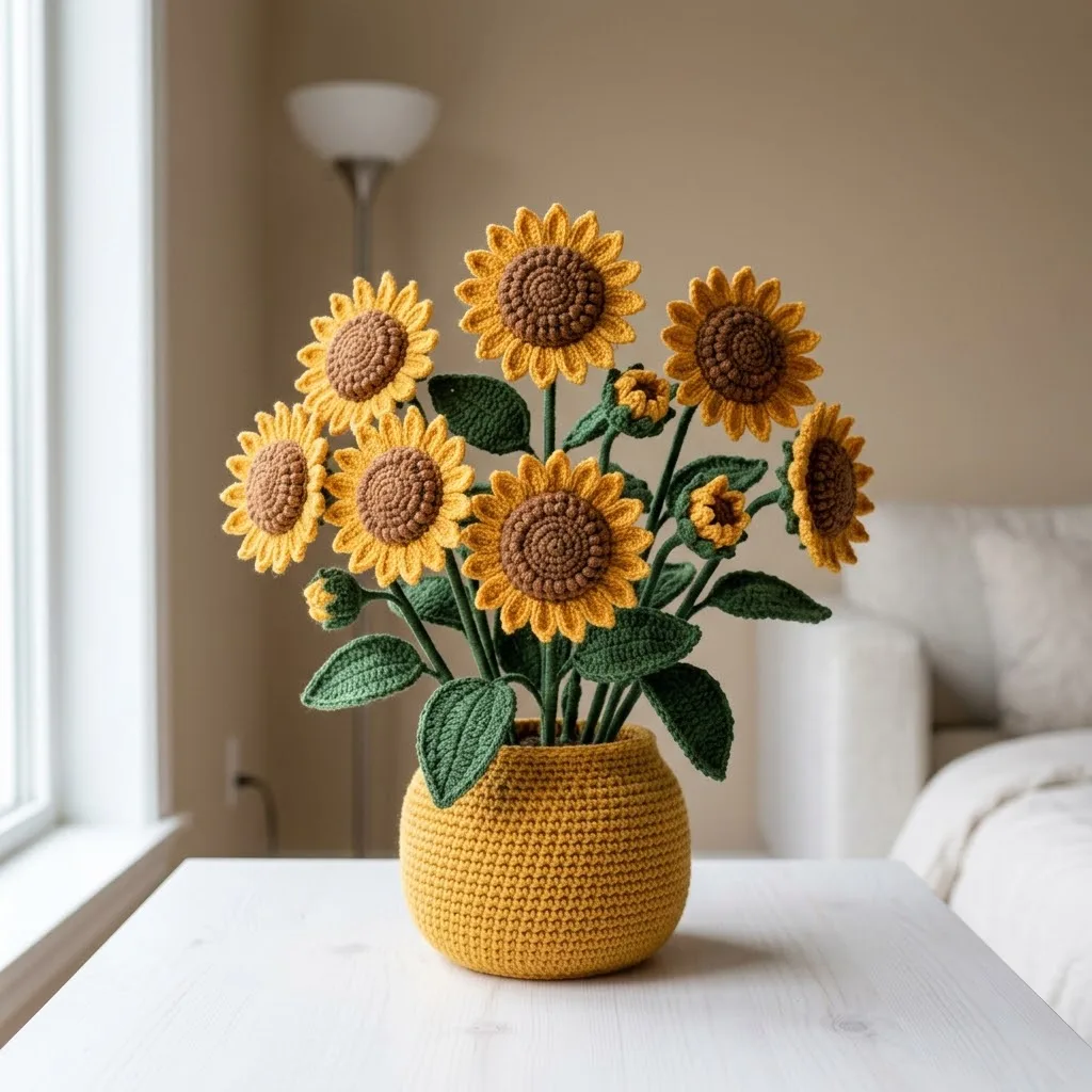 Sunny Sunflower Crochet Pot Free Crochet Pattern