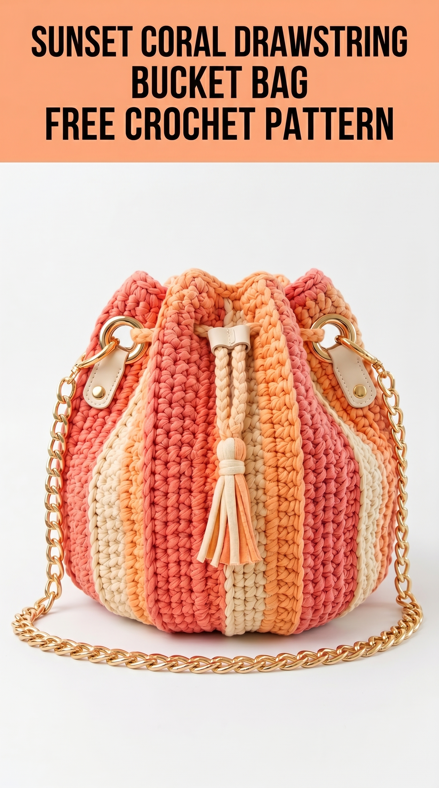 Sunset Coral Drawstring Bucket Bag Free Crochet Pattern
