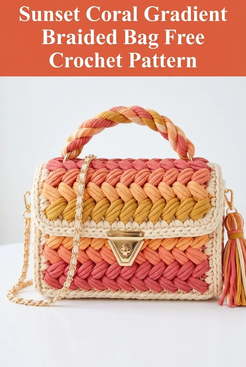 Sunset Coral Gradient Braided Bag Free Crochet Pattern