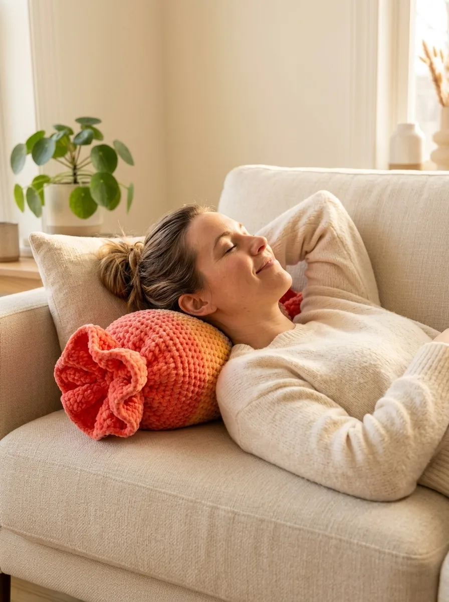 Sunset Gradient Candy Bolster Pillow Free Crochet Pattern