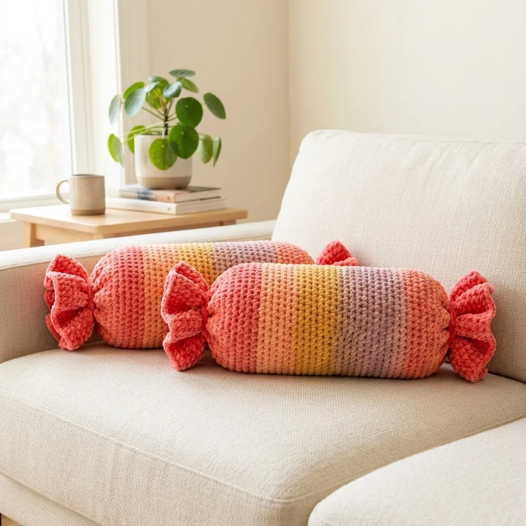 Sunset Gradient Candy Bolster Pillow Free Crochet Pattern