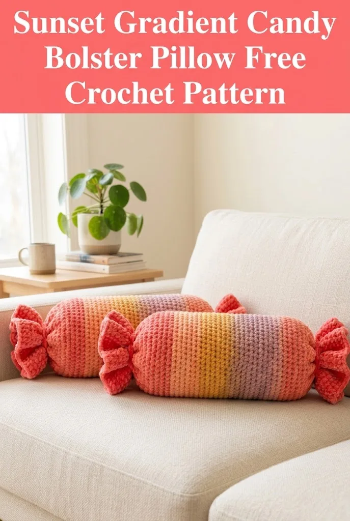 Sunset Gradient Candy Bolster Pillow Free Crochet Pattern