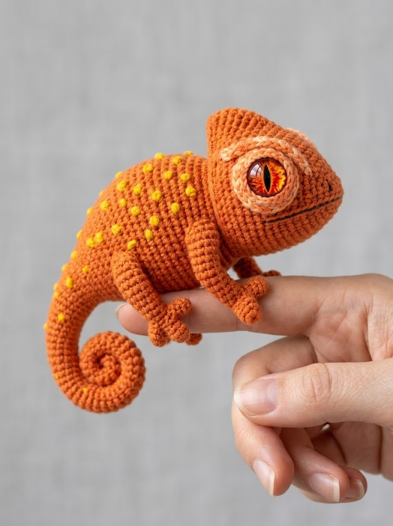 Sunset Orange Chameleon Amigurumi Free Crochet Pattern