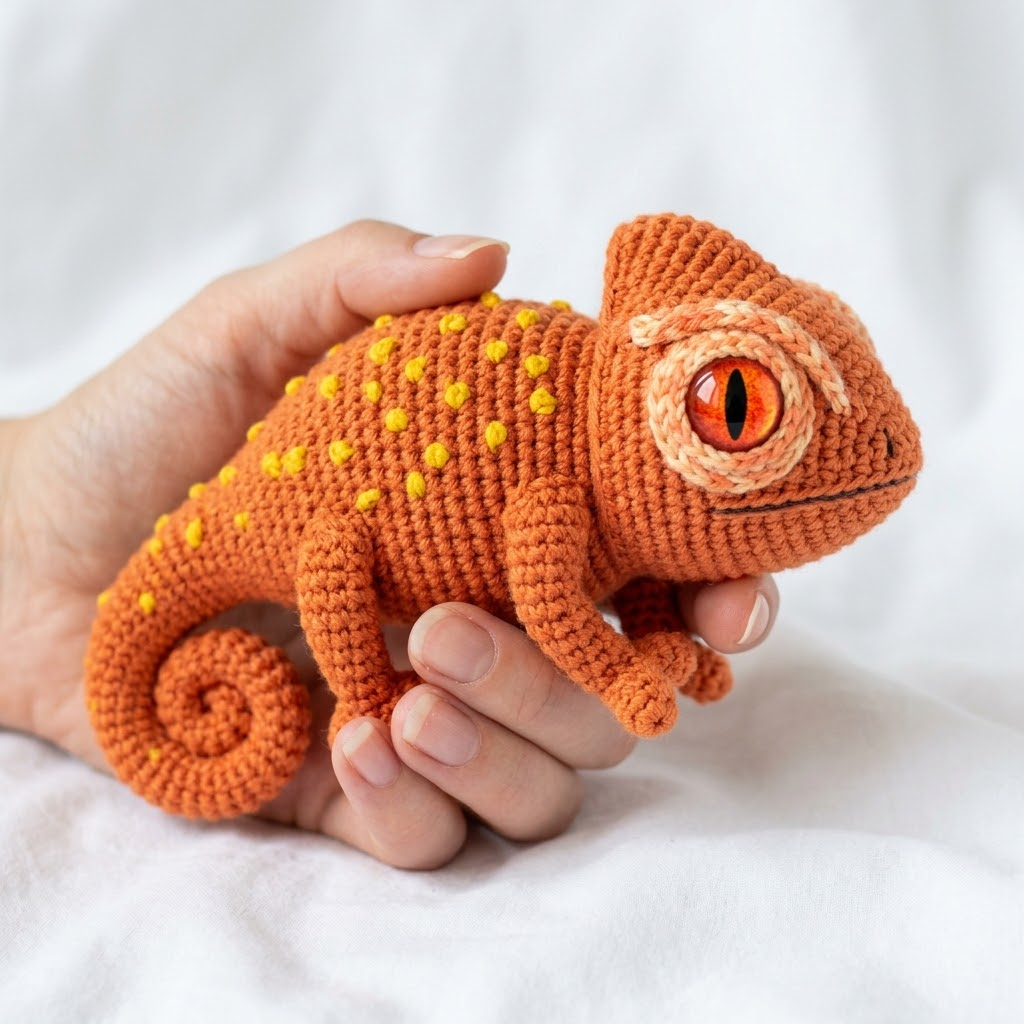 Sunset Orange Chameleon Amigurumi