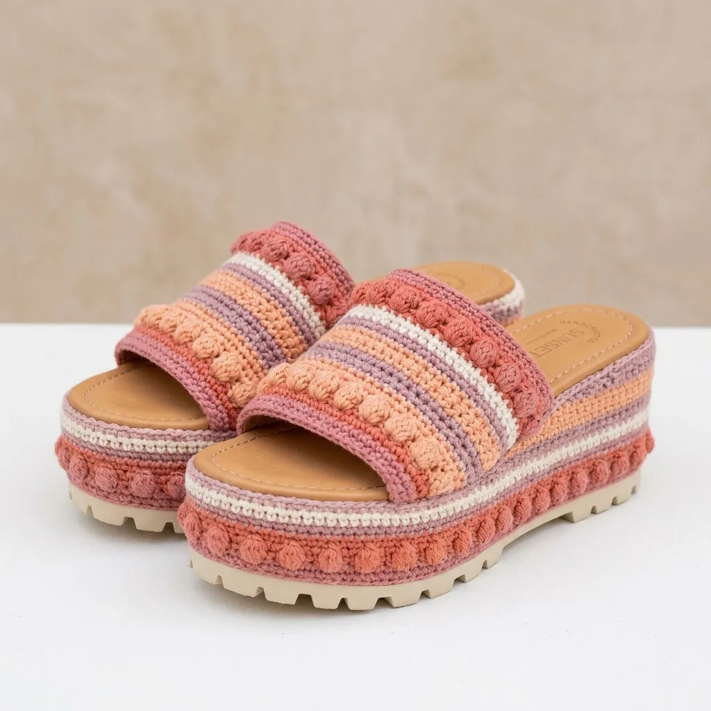 Sunset Pink Coral Crochet Platform Wedge Sandals Pattern