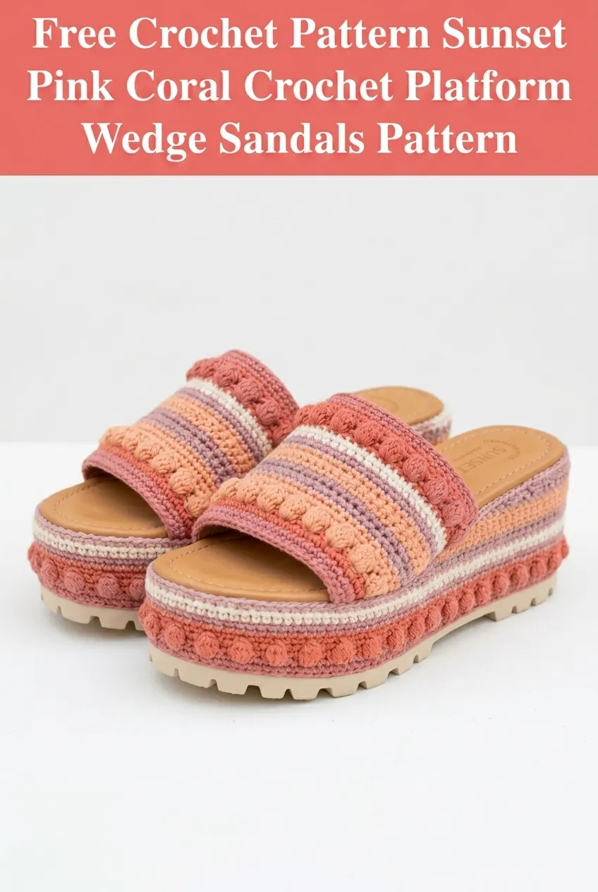 Sunset Pink Coral Crochet Platform Wedge Sandals Pattern