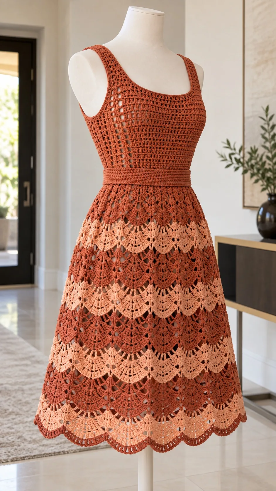 Sunset Shell Stripe Dress Crochet Pattern
