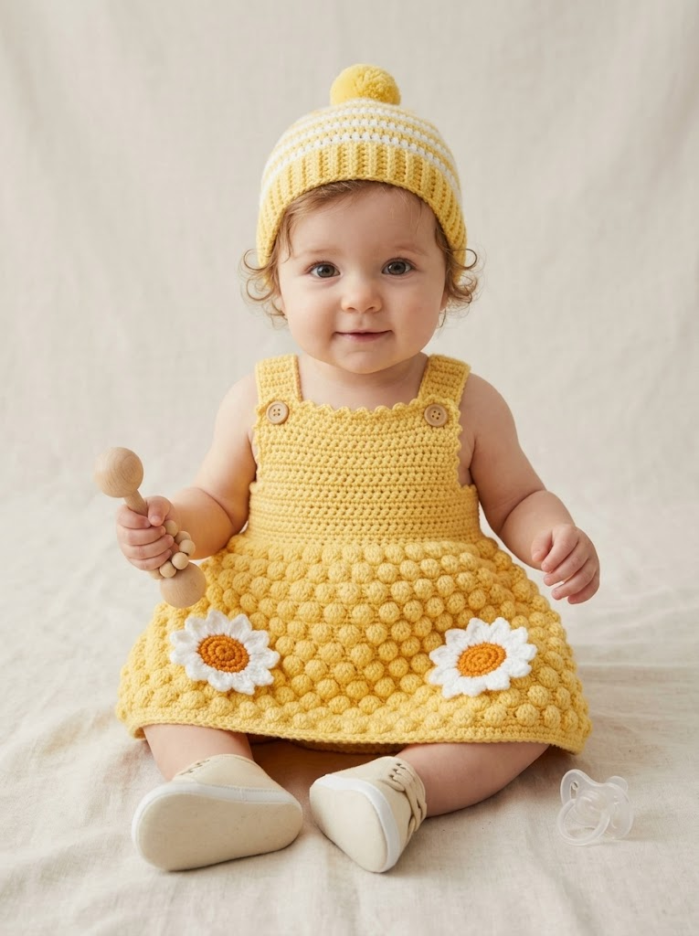 Sunshine Yellow Baby Crochet Pinafore Free Pattern
