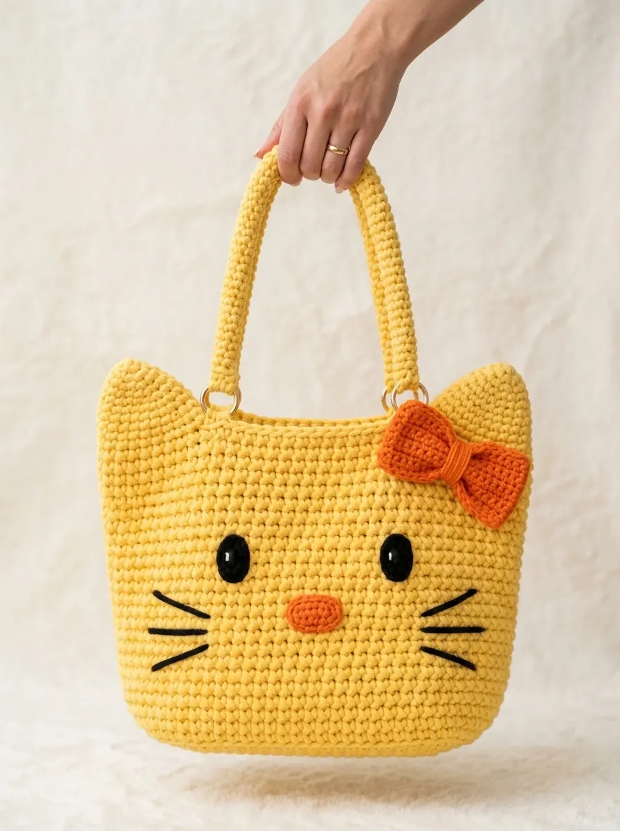 Sunshine Yellow Kitty Tote Bag Free Crochet Pattern