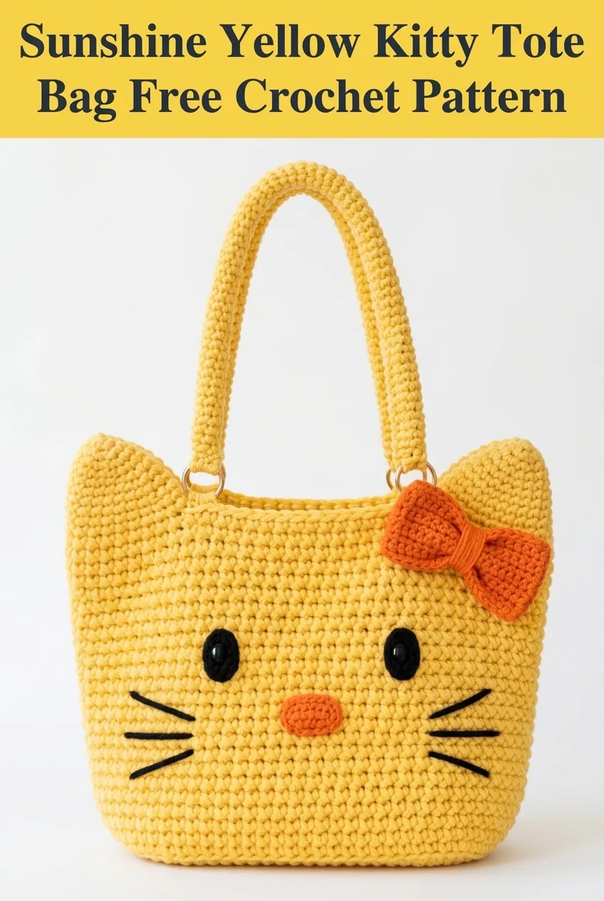 Sunshine Yellow Kitty Tote Bag Free Crochet Pattern