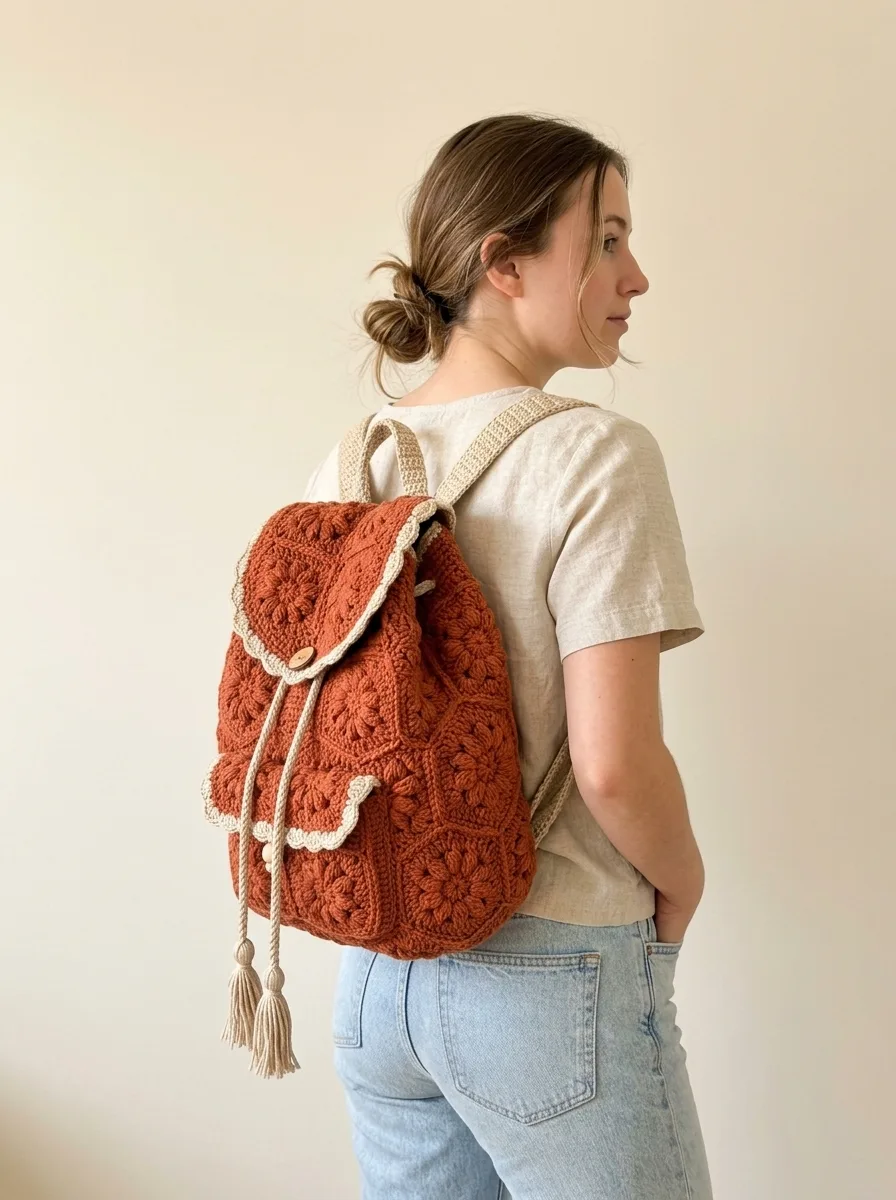 Terracotta Earthy Granny Square Backpack Crochet Pattern