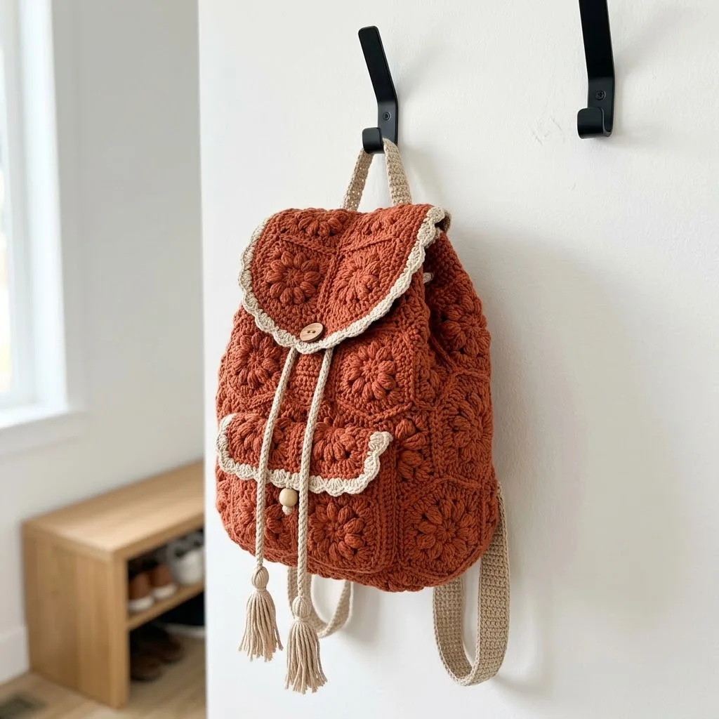 Terracotta Earthy Granny Square Backpack Crochet Pattern
