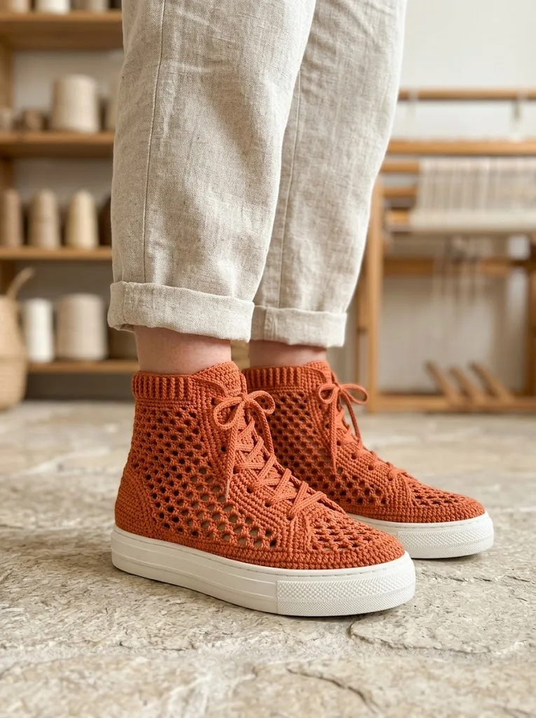 Terracotta Sunset Crochet Sneaker Boots Free Pattern