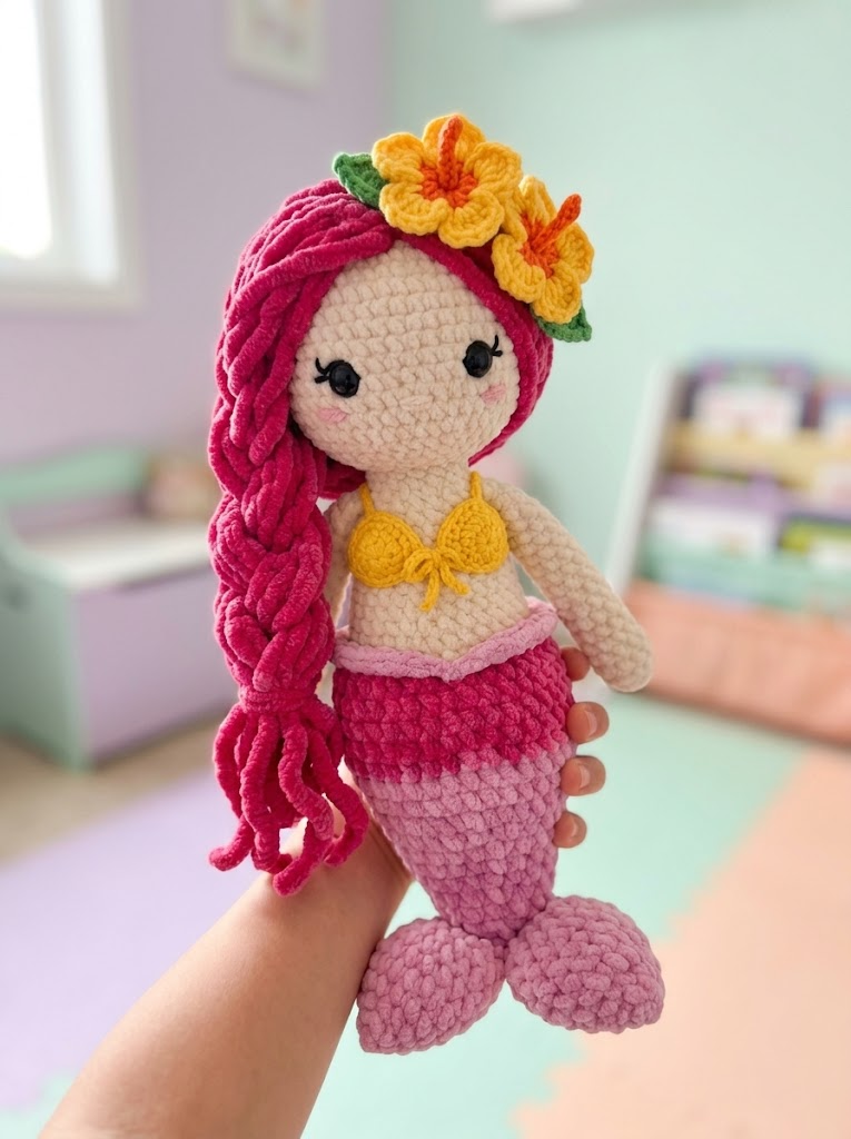 Tropical Hibiscus Mermaid Amigurumi Free Crochet Pattern