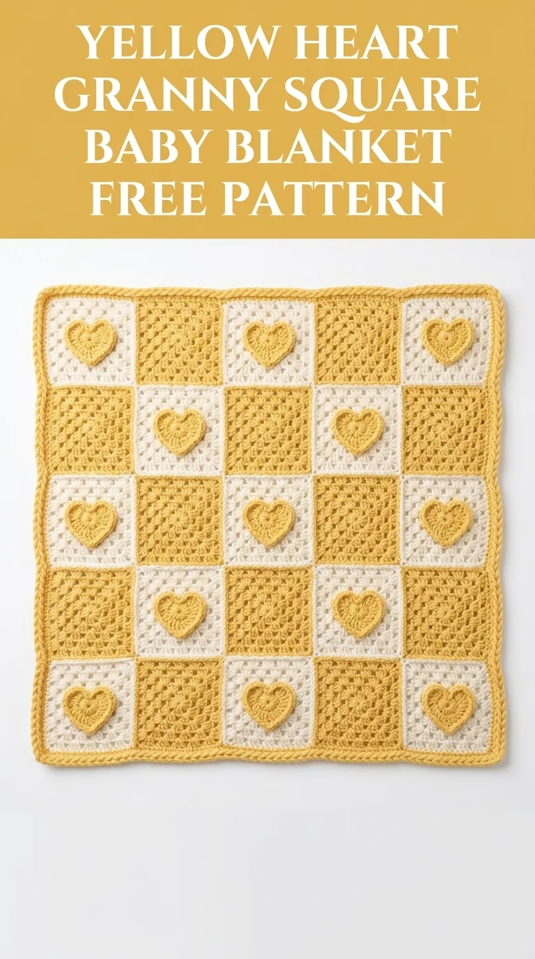 Yellow Heart Granny Square Baby Blanket Free Crochet Pattern